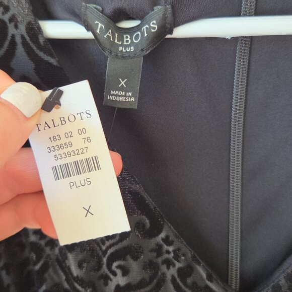 Talbots Velvet Dress X 12-14 NWT Jacquard Sheath Dress Plus Black Dress - Picture 3 of 9